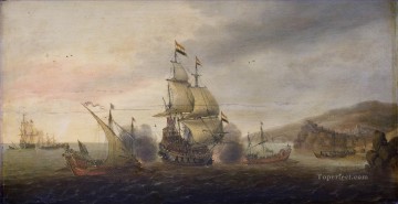 Cornelis Bol Zeegevecht tussen Hollandse oorlogsschepen en Spaanse galeien Naval Battles Oil Paintings